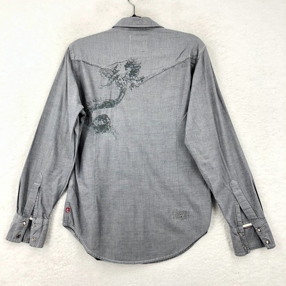 Guess Other - Guess Jeans Mens S Blue Western Shirt Embroidered Chambray Snap Up Long Sleeve